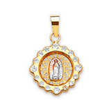 White CZ Guadalupe Pendant in 14K Tri-Color Gold