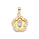 White CZ Guadalupe Pendant in 14K Tri-Color Gold