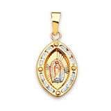 White CZ Guadalupe Pendant in 14K Tri-Color Gold