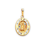 White CZ Guadalupe Ladies Pendant in 14K Tri-Color Gold