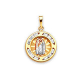 White CZ Guadalupe Ladies Pendant in 14K Tri-Color Gold