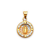 White CZ Guadalupe Ladies Pendant in 14K Tri-Color Gold