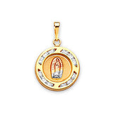 White CZ Guadalupe Ladies Pendant in 14K Tri-Color Gold
