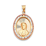 Dije de la Virgen María para Dama en Oro Bicolor de 14K con Circonia Cúbica Blanca