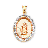 White CZ Guadalupe Pendant in 14K Tri-Color Gold