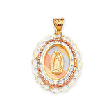White CZ Guadalupe Pendant in 14K Tri-Color Gold