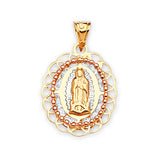 White CZ Guadalupe Pendant in 14K Tri-Color Gold