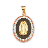 White CZ and Onyx Guadalupe Pendant in 14K Tri-Color Gold
