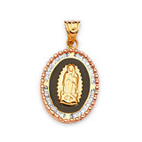 White CZ and Onyx Guadalupe Pendant in 14K Tri-Color Gold