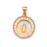 White CZ Guadalupe Pendant in 14K Tri-Color Gold