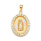 White CZ Guadalupe Pendant in 14K Tri-Color Gold