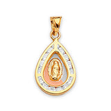 White CZ Guadalupe Pendant in 14K Tri-Color Gold