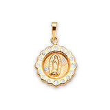 White CZ Guadalupe Ladies Pendant in 14K Tri-Color Gold