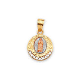 White CZ Guadalupe Ladies Pendant in 14K Tri-Color Gold