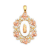 White CZ Guadalupe Ladies Pendant in 14K Tri-Color Gold