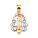 White CZ Guadalupe Ladies Pendant in 14K Tri-Color Gold
