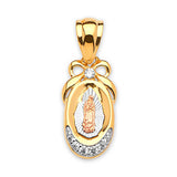 White CZ Guadalupe Ladies Pendant in 14K Tri-Color Gold