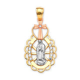 White CZ Guadalupe Ladies Pendant in 14K Tri-Color Gold