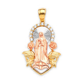 White CZ Guadalupe Ladies Pendant in 14K Tri-Color Gold