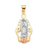 White CZ Guadalupe Ladies Pendant in 14K Tri-Color Gold