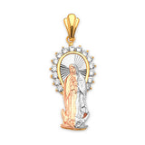 White CZ Guadalupe Ladies Pendant in 14K Tri-Color Gold