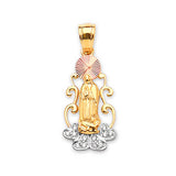 White CZ Guadalupe Ladies Pendant in 14K Tri-Color Gold