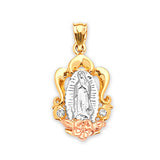 White CZ Guadalupe Ladies Pendant in 14K Tri-Color Gold