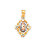 White CZ Guadalupe Ladies Pendant in 14K Tri-Color Gold