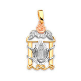 White CZ Guadalupe Ladies Pendant in 14K Tri-Color Gold