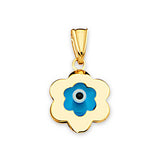 Blue & White Enamel Eye Ladies Pendant in 14K Gold