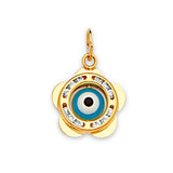 White CZ and Enamel Eye Ladies Pendant in 14K Gold