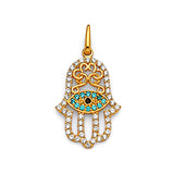 Blue & White CZ Eye Ladies Pendant in 14K Gold