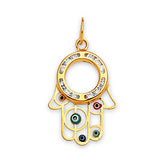 White CZ and Enamel Eye Ladies Pendant in 14K Gold