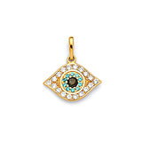 Blue & White CZ Eye Ladies Pendant in 14K Gold
