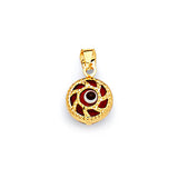 Red & White Enamel Eye Ladies Pendant in 14K Gold