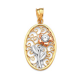 White CZ Flower Ladies Pendant in 14K Tri-Color Gold