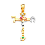 Green, White & Red CZ Symbols Ladies Pendant in 14K Tri-Color Gold