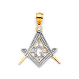 White CZ Symbols Mens Pendant in 14K Two-Tone Gold