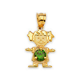 Green CZ Girls Pendant in 14K Gold