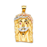 Red & White CZ Jesucristo Pendant in 14K Tri-Color Gold