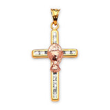 White CZ Cross Pendant in 14K Two-Tone Gold