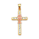 White CZ Cross Pendant in 14K Two-Tone Gold