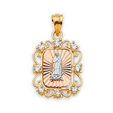 White CZ Guadalupe Pendant in 14K Tri-Color Gold