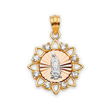 White CZ Guadalupe Pendant in 14K Tri-Color Gold