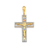 White CZ Crucifix Pendant in 14K Tri-Color Gold