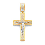 White CZ Crucifix Pendant in 14K Two-Tone Gold