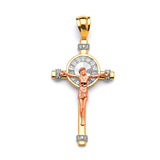 White CZ Crucifix Pendant in 14K Tri-Color Gold