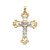 White CZ Crucifix Pendant in 14K Tri-Color Gold