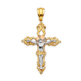 White CZ Crucifix Pendant in 14K Tri-Color Gold