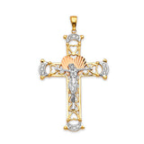 White CZ Crucifix Pendant in 14K Tri-Color Gold